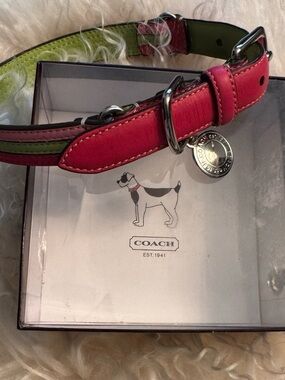 Coach Pink/Green Leather Collar -Like-New